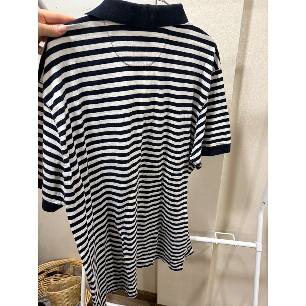 Preppy Nautical Polo Navy Blue White XXL Striped Chaps Ralph Lauren - Picture 3 of 4